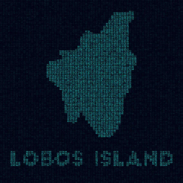 Mapa tecnológico de Lobos Island Símbolo de isla en estilo digital Mapa cibernético de Lobos Island con nombre de isla — Vector de stock