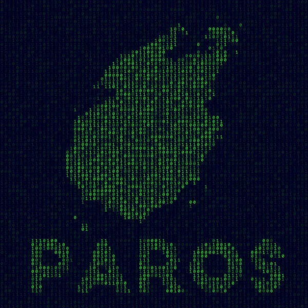Logo digital de Paros Símbolo de isla en estilo hacker Mapa binario de Paros con nombre de isla — Vector de stock