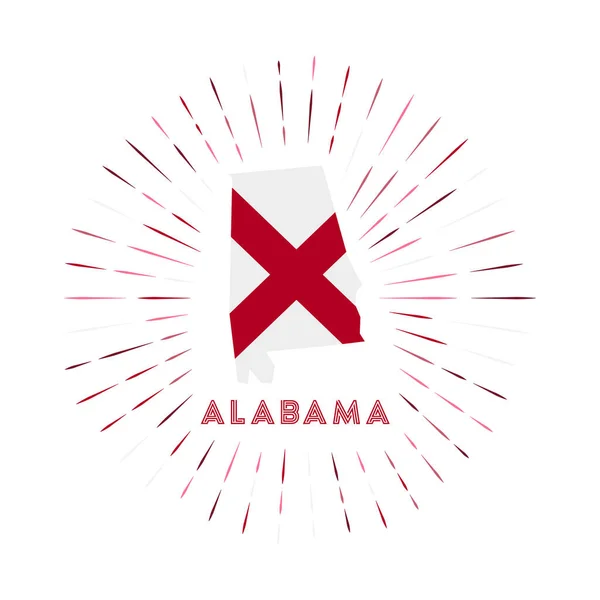 Een Alabama Zonnestraal Badge Het Amerikaanse Staatsbord Met Kaart Van — Stockvector