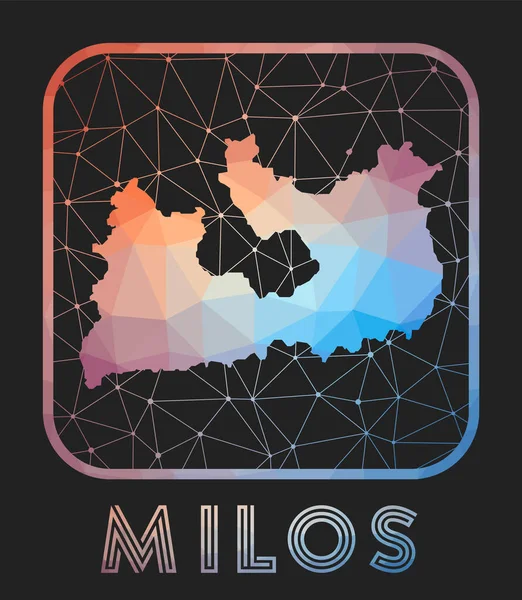 ミロス地図のデザイン 島のベクトル低ポリマップ 幾何学的なスタイルでミロスアイコン 黒地に多角形の勾配とメッシュを持つ島の形状 — ストックベクタ