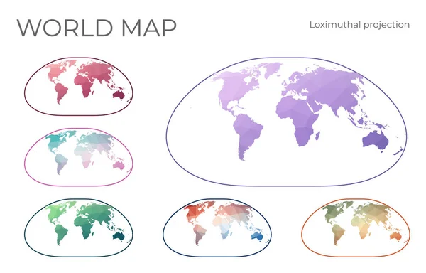 Low Poly World Map Set Loximuthal Projection Collection World Maps — 图库矢量图片