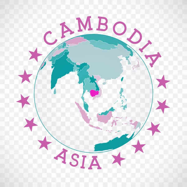 Cambodja Ronde Logo Badge Country Met Kaart Van Cambodja Wereldcontext — Stockvector