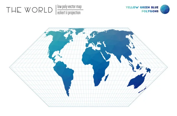 Triangular Mesh World Eckert Projection World Yellow Green Blue Colored — Stockvector