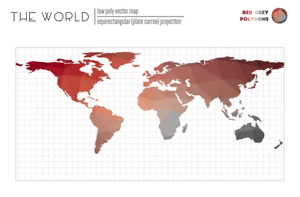 Mappa Del Mondo Basso Poli Equirettangolare 28Plate Carree Proiezione Del — Vettoriale Stock