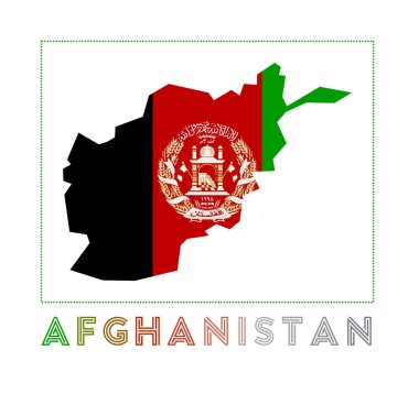 Afghanistan Logo. Map of Afghanistan with country name and flag. Amazing vector illustration.