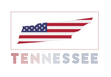 Tennessee Logo. Map of Tennessee with us state name and flag. Artistic vector illustration.