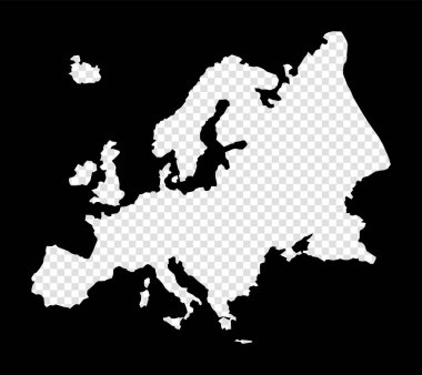 Stencil map of Europe. Simple and minimal transparent map of Europe. Black rectangle with cut shape of the continent. Artistic vector illustration.