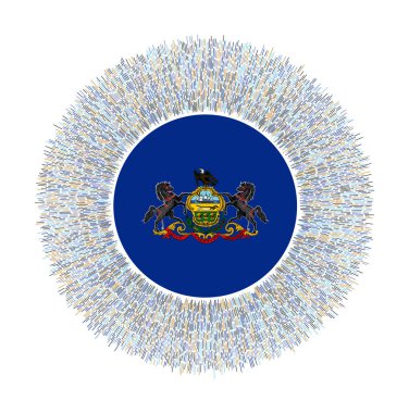 Flag of Pennsylvania with colorful rays. Radiant us state sign. Shiny sunburst with Pennsylvania flag. Cool vector illustration.