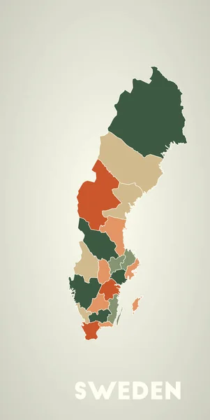 Шведский Плакат Стиле Ретро Карта Страны Областями Осенней Цветовой Палитре — стоковый вектор