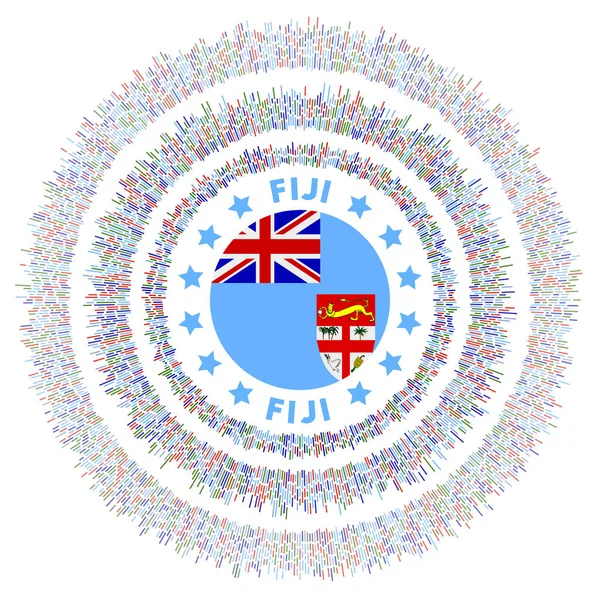 Fiji Symbool Stralende Land Vlag Met Kleurrijke Stralen Glanzende Zonsopgang — Stockvector