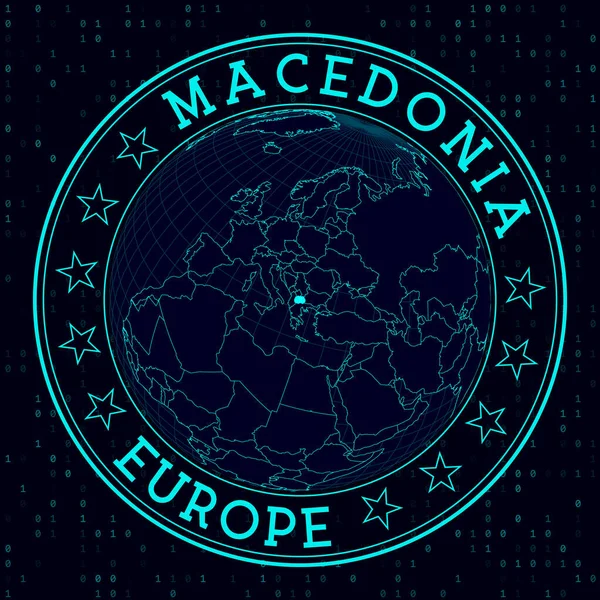 Macedonia Sign Futuristic Satelite View World Centered Macedonia Country Badge —  Vetores de Stock