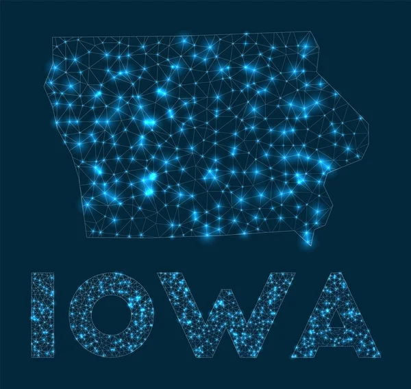 Iowa Network Map Abstract Geometric Map State Internet Connections Telecommunication — Vettoriale Stock