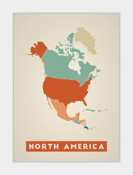 North America Poster Map Continent Colorful Regions Shape North America — Stock vektor