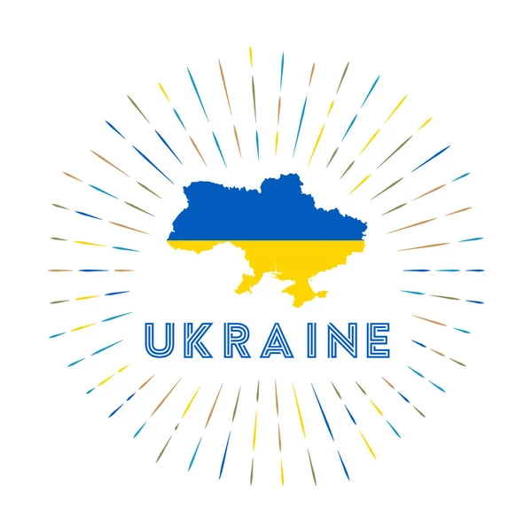 Ukrajinský Odznak Značka Země Mapou Ukrajiny Ukrajinskou Vlajkou Barevné Paprsky — Stockový vektor