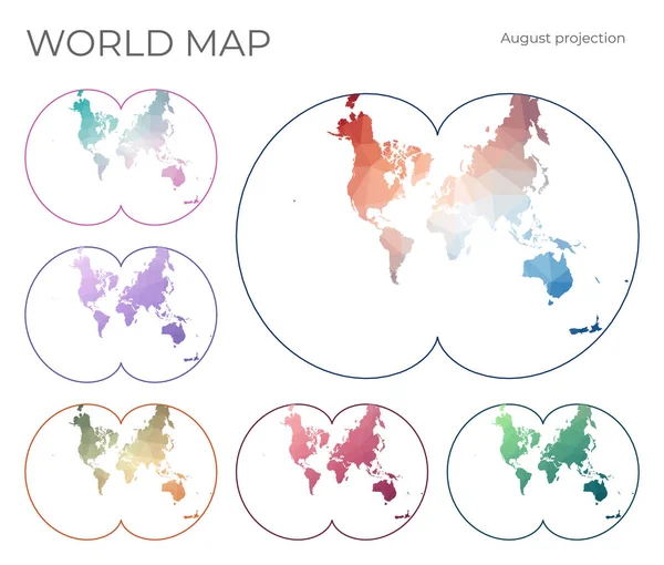 低偏振世界地图集奥古斯特震中景物共形投影世界地图集 — 图库矢量图片
