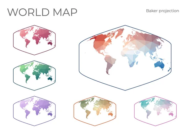 低保利世界地图集贝克二型投影集几何风格世界地图集 — 图库矢量图片