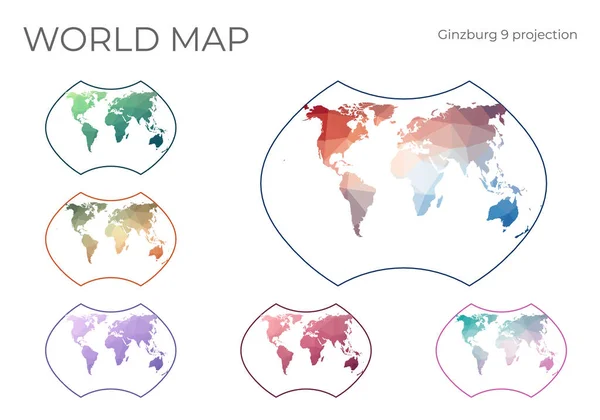 低矮波莉世界地图集金茨堡Ix投影集几何风格世界地图 — 图库矢量图片