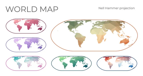 低矮波莉世界地图集Nellhammer投影集几何风格世界地图集 — 图库矢量图片