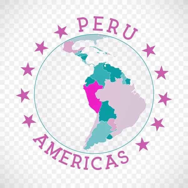 Logotipo redondo do Peru emblema do país com mapa do Peru no contexto mundial Carimbo de etiqueta do país com — Vetor de Stock