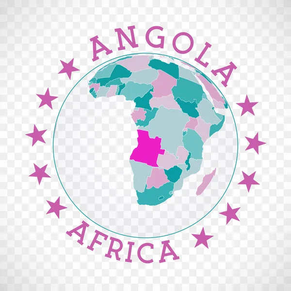 Angola logo rotondo Badge of country con mappa di Angola nel contesto mondiale — Vettoriale Stock