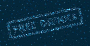 Free drinks word in digital style. Glowing geometric free drinks badge. Charming vector illustration.