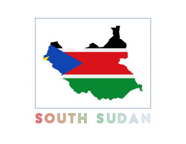 South Sudan Logo. Map of South Sudan with country name and flag. Charming vector illustration.
