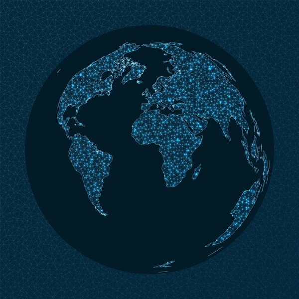 Mapa Mundo Das Telecomunicações Abstrato Projeção Azimutal Área Igual Rede — Vetor de Stock