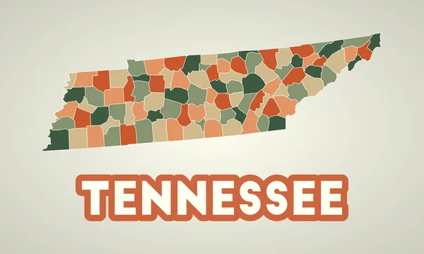 Tennessee Poster Retro Style Map State Regions Autumn Color Palette — Stok Vektör