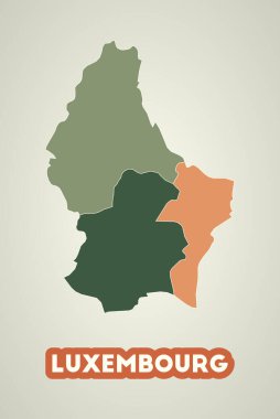 Luxembourg poster in retro style. Map of the country with regions in autumn color palette. Shape of Luxembourg with country name. Cool vector illustration.