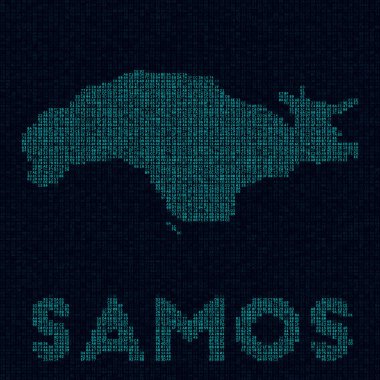 Samos tech map. Island symbol in digital style. Cyber map of Samos with island name. Elegant vector illustration.