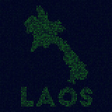 Digital Laos logo. Country symbol in hacker style. Binary code map of Laos with country name. Awesome vector illustration.