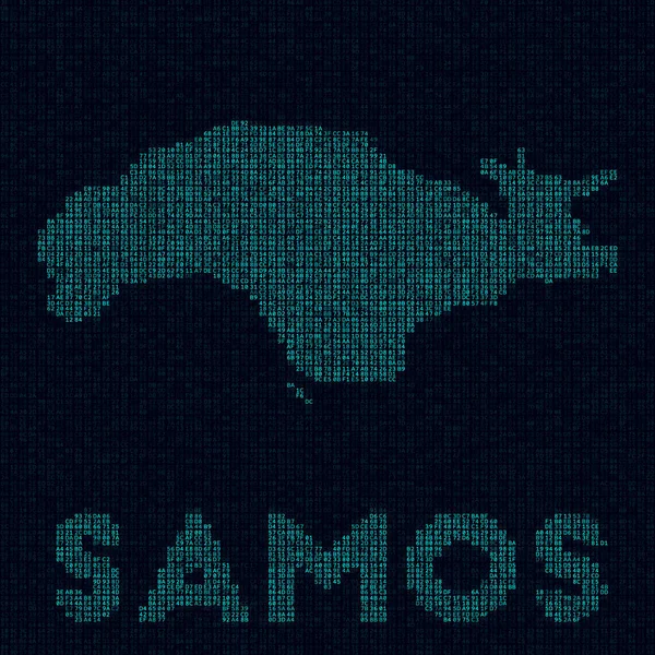 Samos Tech Map Island Symbol Digital Style Cyber Map Samos — Vector de stock