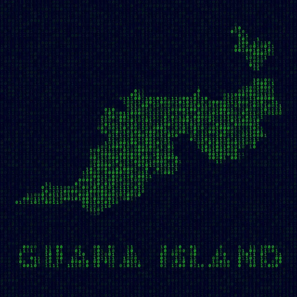 Logo Isla Guayana Digital Símbolo Estilo Hacker Mapa Código Binario — Vector de stock