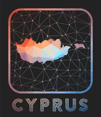 Cyprus map design. Vector low poly map of the country. Cyprus icon in geometric style. The country shape with polygnal gradient and mesh on dark background.