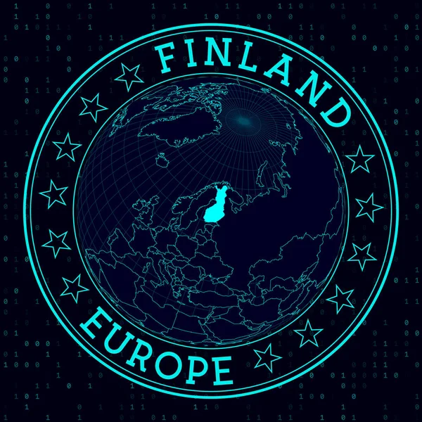 Finland Sign Futuristic Satelite View World Centered Finland Country Badge — Stockový vektor