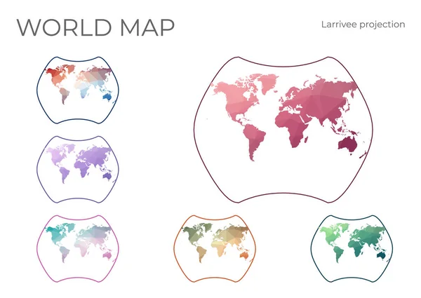 Low Poly World Map Set Larrivee Projection Collection World Maps — 图库矢量图片