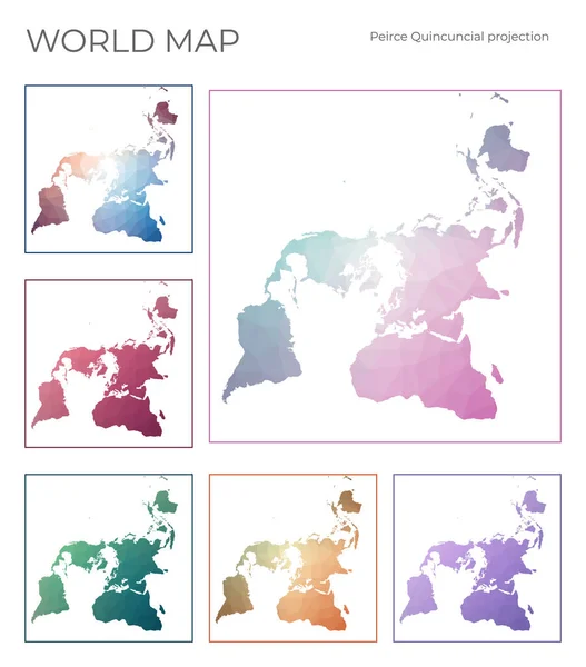 低波莉世界地图集 梨子的五角投影 以几何风格收集世界地图 矢量说明 — 图库矢量图片