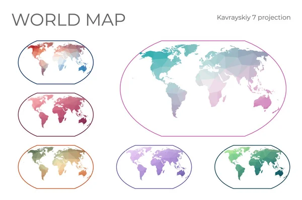 Low Poly World Map Set Kavrayskiy Vii Pseudocylindrical Projection Collection — 图库矢量图片