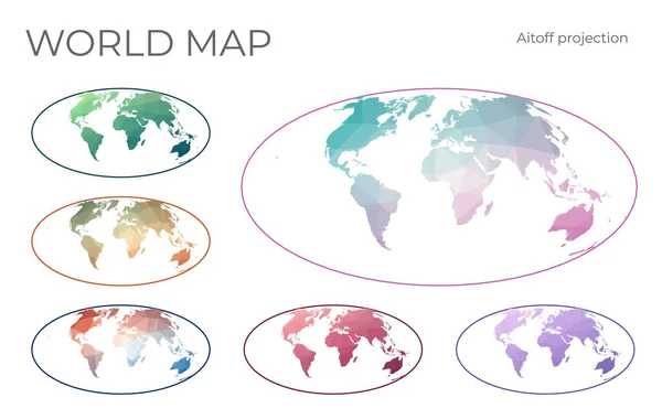 Low Poly World Map Set Aitoff Projection Collection World Maps — 图库矢量图片