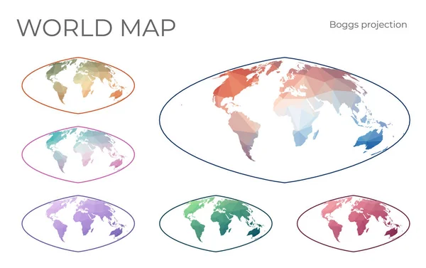 Low Poly World Map Set Boggs Eumorphic Projection Collection World — 图库矢量图片