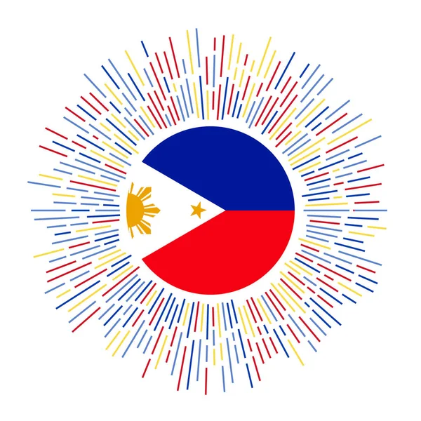 フィリピンの看板 カラフルな光線で国の旗 フィリピンの旗で放射状の日の出 ベクターイラスト — ストックベクタ