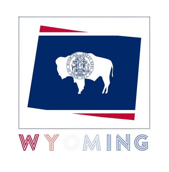 Wyoming Logo Map of Wyoming with us state name and flag Radiant vector illustration — Stock Vector