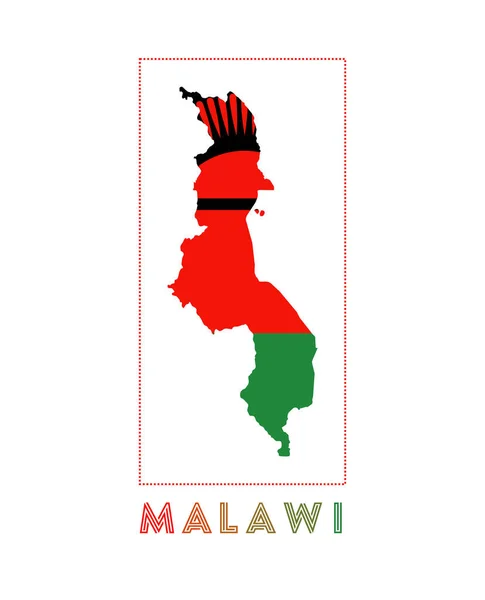 Malawi Logo Mapa Malawi s názvem země a vlajkou Trendy vektorové ilustrace — Stockový vektor