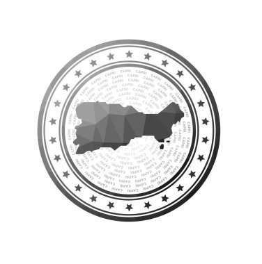 Flat low poly stamp of Capri. Polygonal Capri badge. Trendy vector logo of the island.