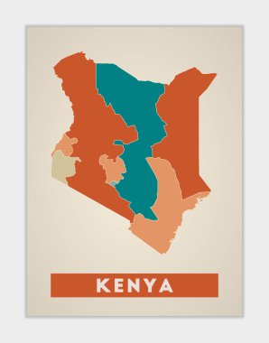 Kenya poster. Map of the country with colorful regions. Shape of Kenya with country name. Amazing vector illustration.