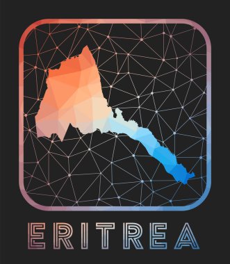 Eritrea map design. Vector low poly map of the country. Eritrea icon in geometric style. The country shape with polygnal gradient and mesh on dark background.