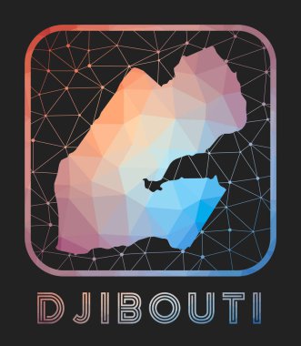 Djibouti map design. Vector low poly map of the country. Djibouti icon in geometric style. The country shape with polygnal gradient and mesh on dark background.