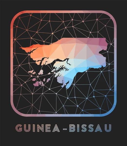 ギニアビサウ地図のデザイン ベクトル低ポリマップ国の 幾何学的なスタイルでギニアビサウのアイコン 黒地に多角形の勾配とメッシュを持つ国の形状 — ストックベクタ