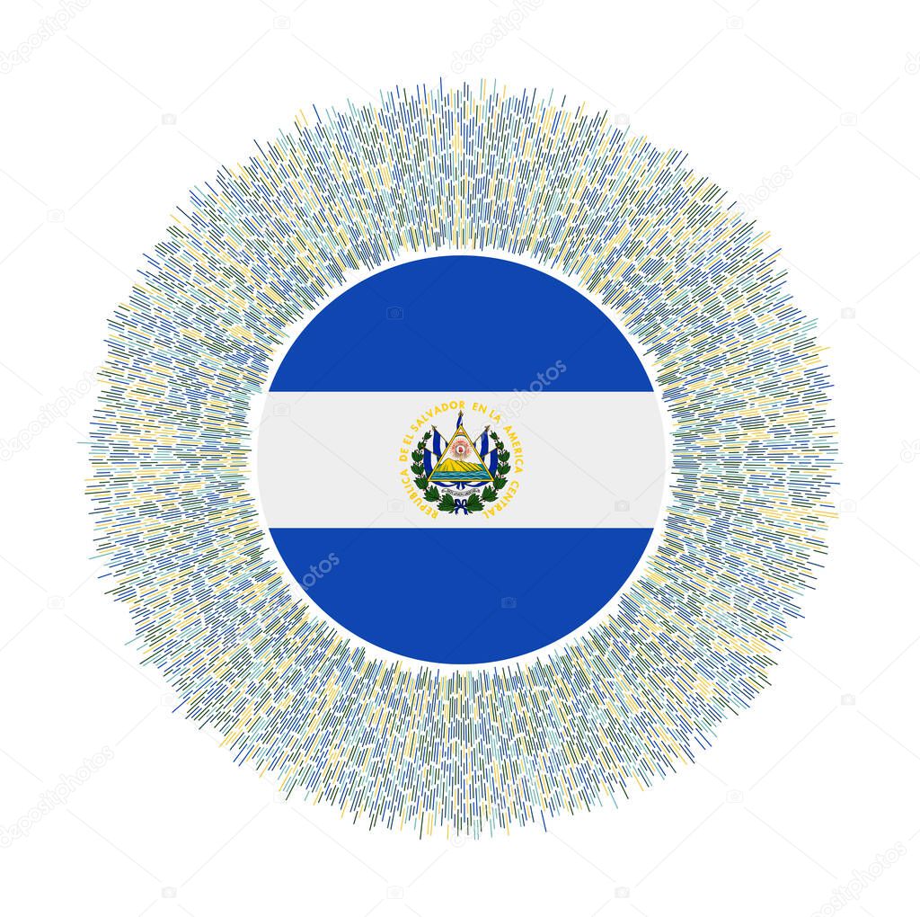 Flag of El Salvador with colorful rays. Radiant country sign. Shiny sunburst with El Salvador flag. Radiant vector illustration.