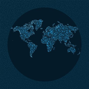 Abstract telecommunication world map. Van Der Grinten 3 projection. World Network. Captivating connections map. Vector illustration.